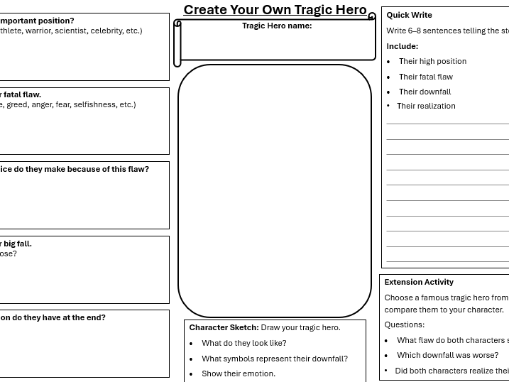 Create Your Own Tragic Hero Worksheet