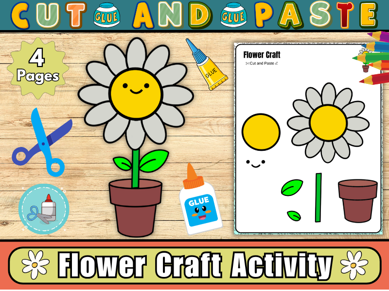 Flower Craft Activity – Printable Cut and Paste Spring Flower Template for Kids