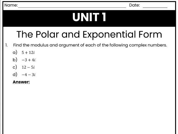 IB Math AI Worksheet AHL 1.13 - The Polar and Exponential Form