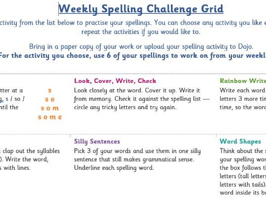 Homework Spelling grid KS2
