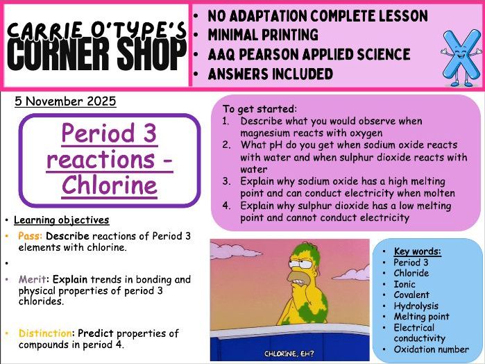 Period 3 - Reactions with Chlorine / Period 3 Chlorides - AAQ Pearson Applied Science