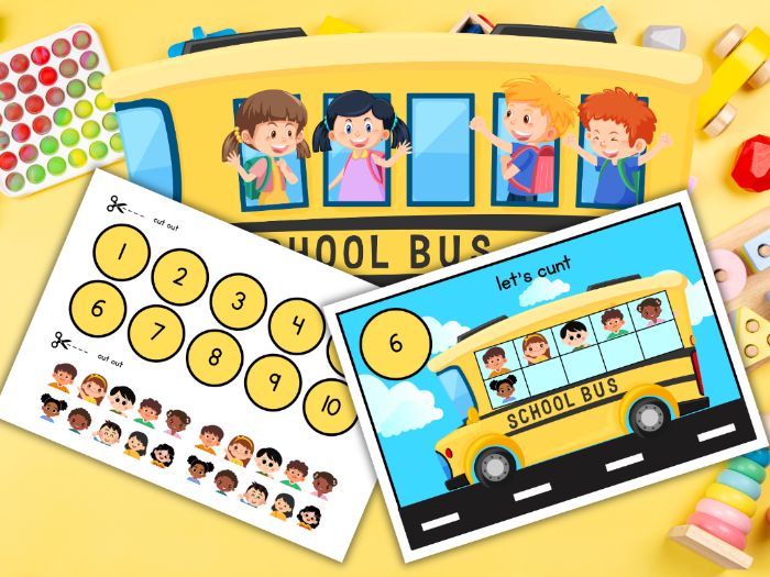 School Bus Counting Game – Montessori Math Activity - Number Recognition