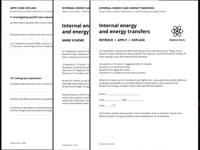 AQA GCSE Physics: Internal Energy and Energy Transfers Revision Questions