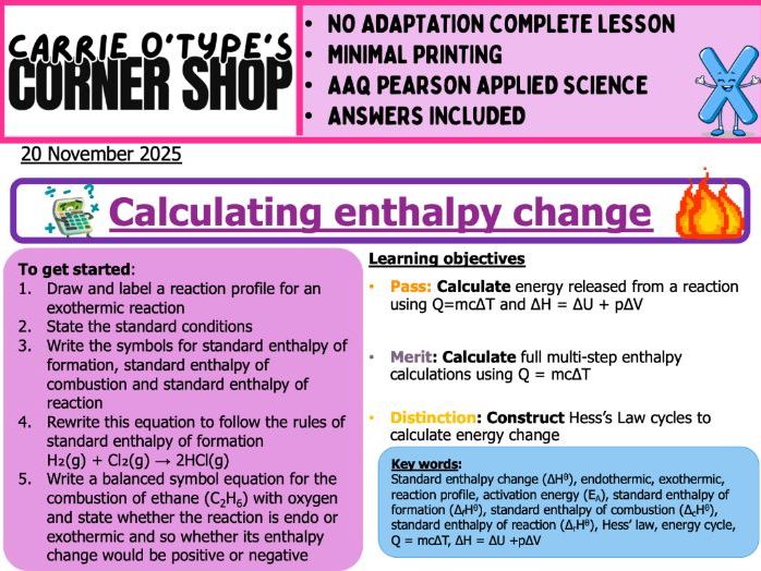 Hess’s Law and energy cycles - AAQ Pearson Applied Science