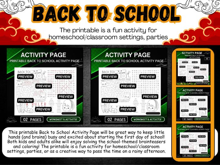 Printable Back To School Activities Page