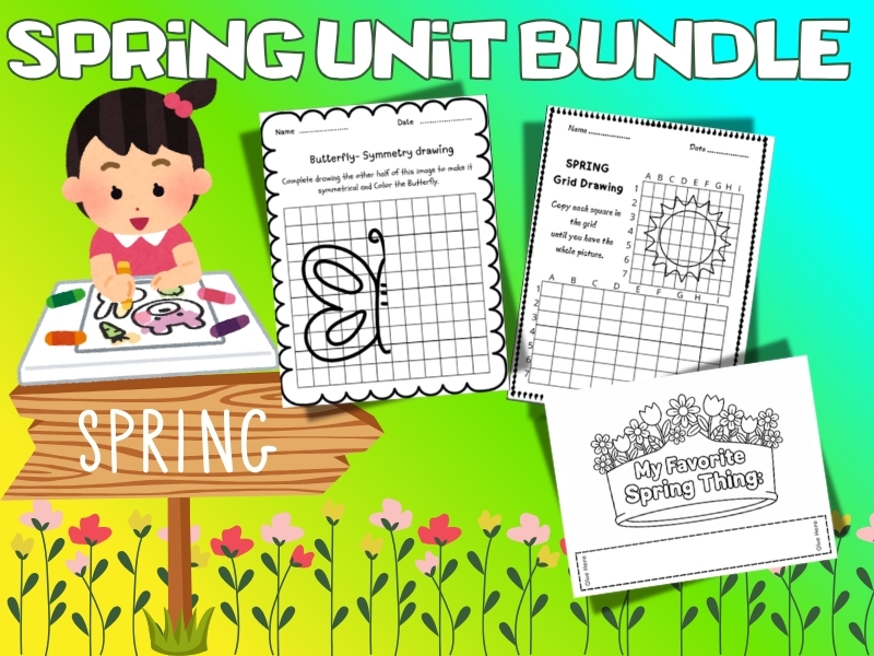 Spring Unit Drawing and Coloring Activity Bundle