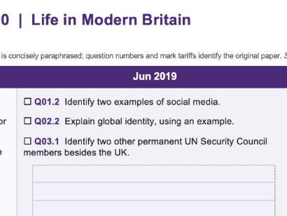 AQA Citizenship - All Past Paper Question Grid + Source Sheet