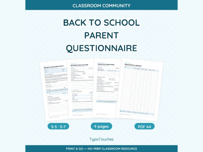 Back to School Parent Questionnaire | 9 pp