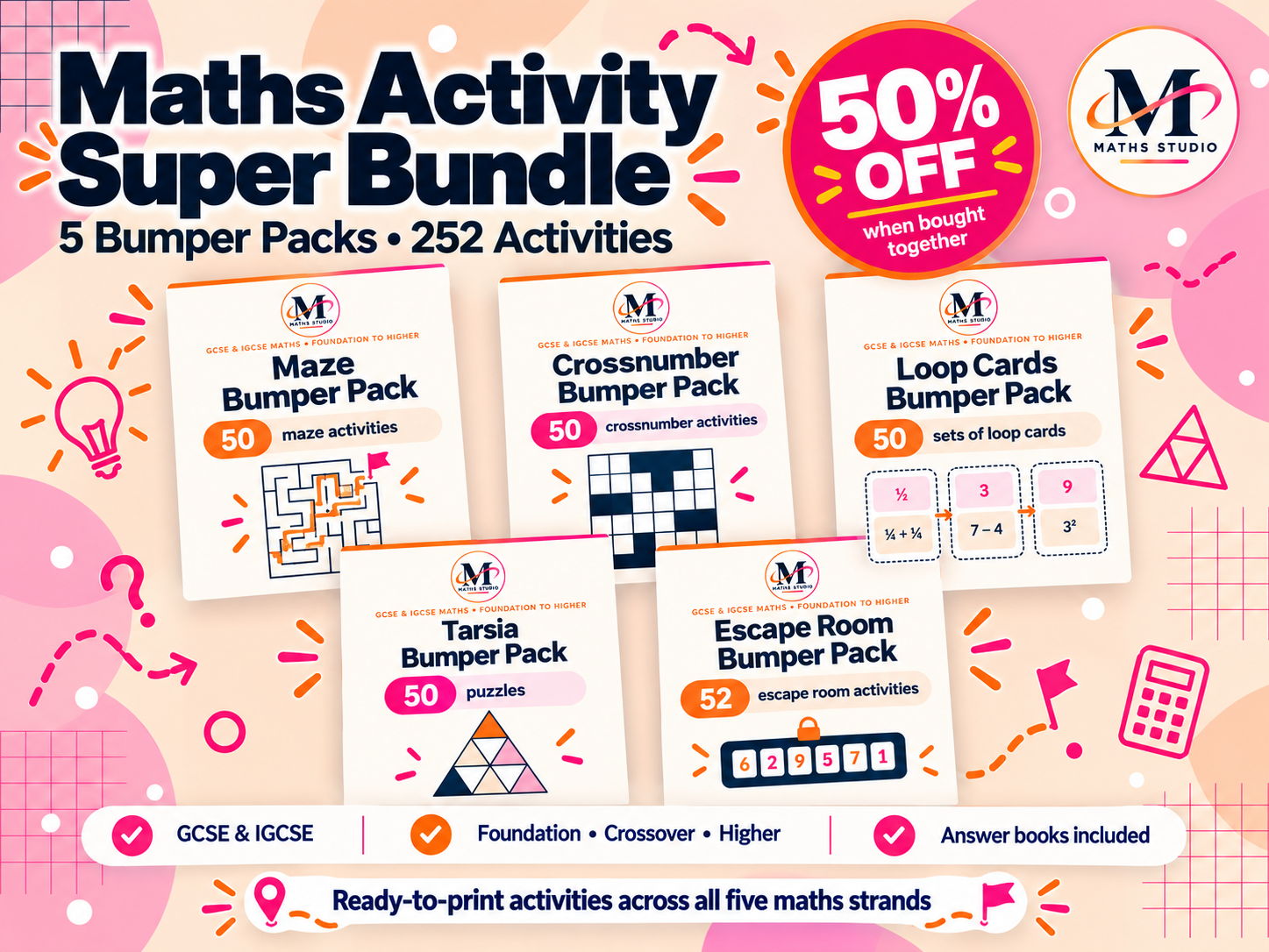 GCSE & IGCSE Maths Activity Super Bundle – 252 Activities Across 5 Bumper Packs