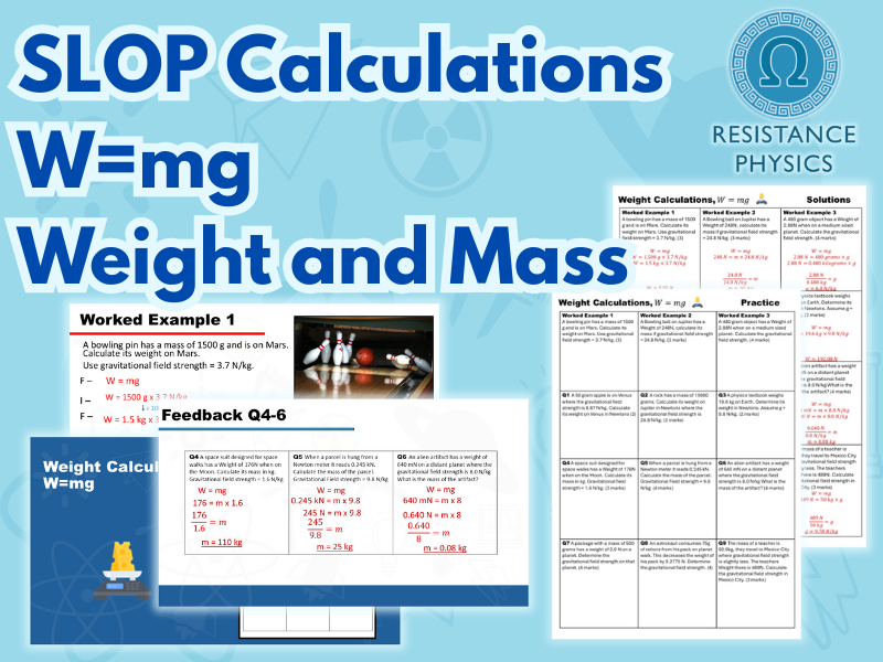 W=mg - SLOP Calculation Worksheet w/ Answers (Weight and Mass)
