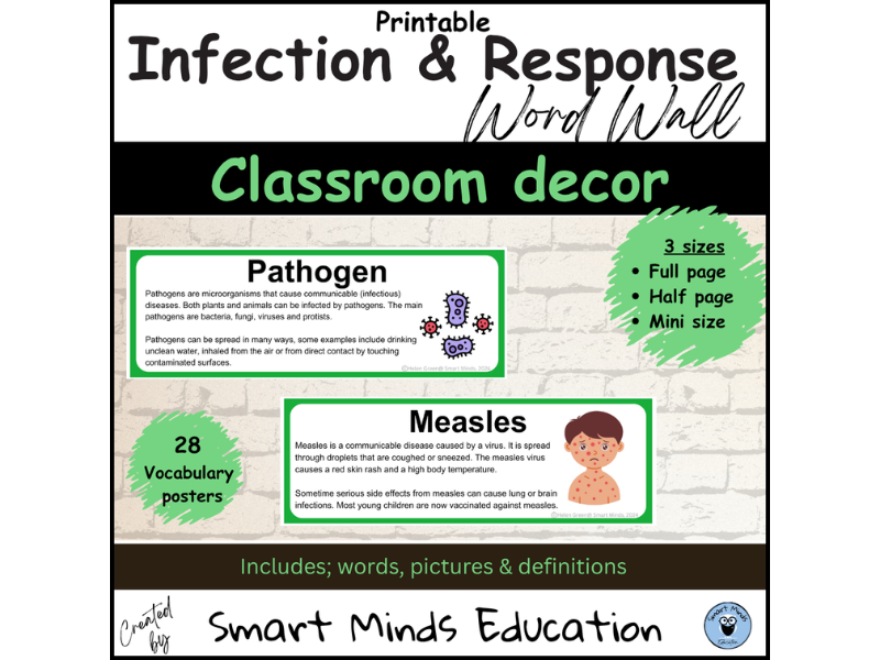SCIENCE WORD WALL - BIOLOGY B3 - INFECTION & RESPONSE *PRINTABLE* CLASSROOM DISPLAY