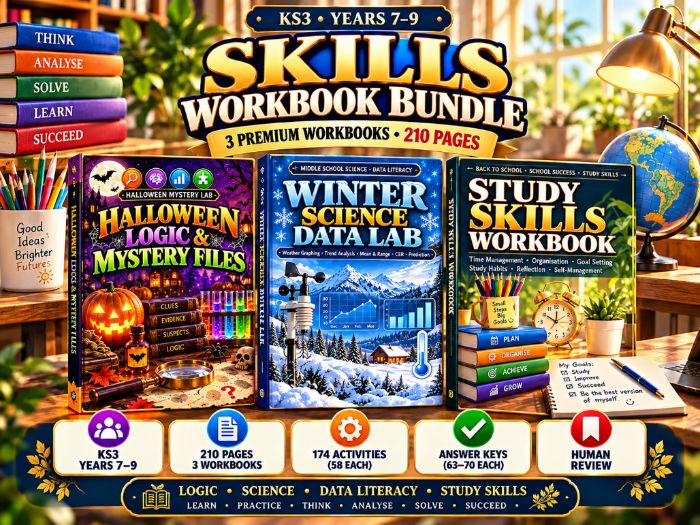 KS3 Skills Workbook Bundle | Logic, Science, Data Literacy & Study Skills | Years 7–9 | 210 Pages
