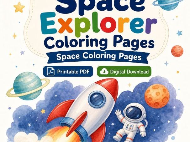 Space Explorer Coloring Pages | Space Coloring Pages | Printable PDF | Digital Download