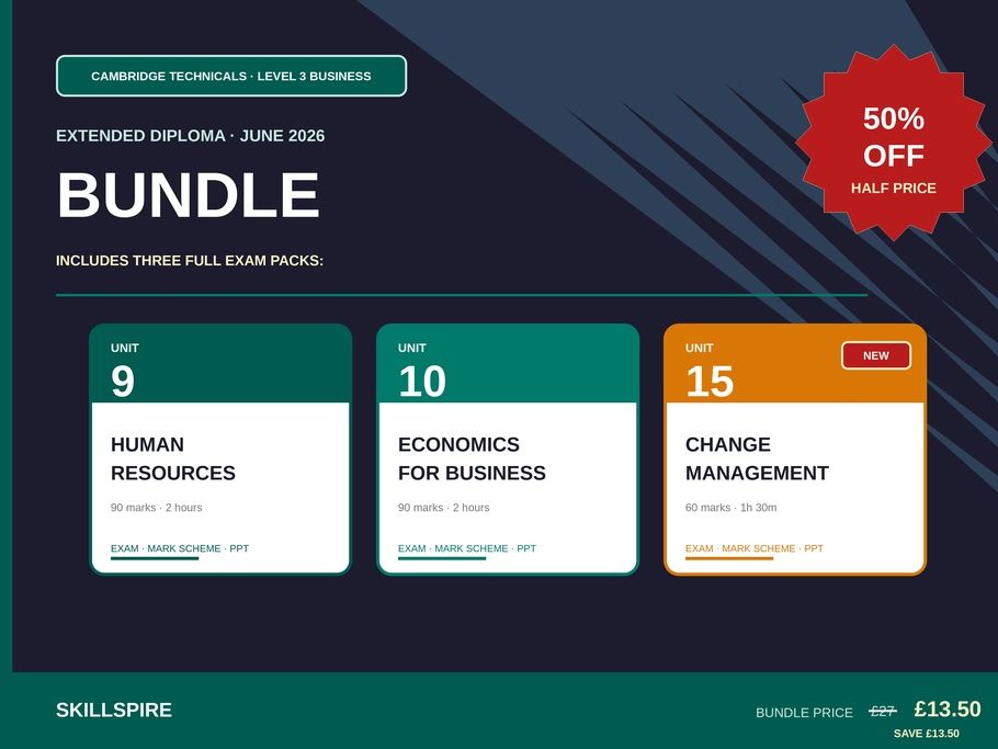 CTEC Level 3 Business Extended Diploma JUNE 2026 Bundle | Units 9, 10 & 15 | Mock Exams + Mark Schemes + PowerPoints