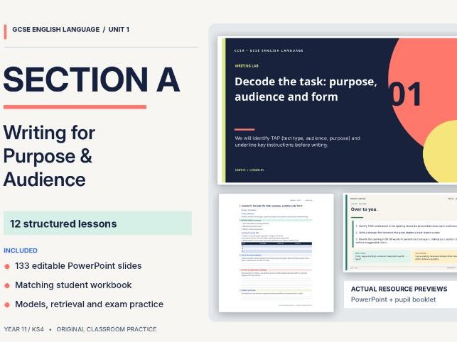 CCEA GCSE English Language Unit 1 – Section A | 12 Lessons + Work