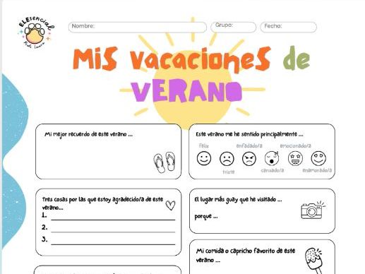 Spanish Summer Reflection Worksheet: Mis Vacaciones de Verano