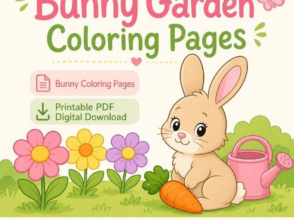 Bunny Garden Coloring Pages | Bunny Coloring Pages | Printable PDF | Digital Download