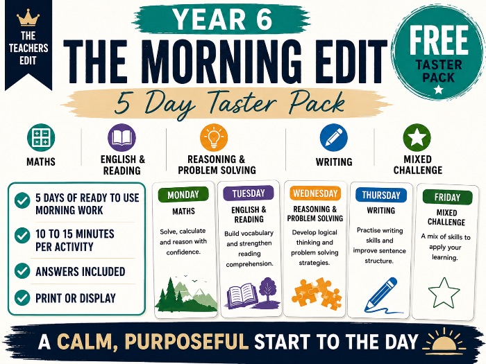 FREE Year 6 Morning Work | 5 Day Maths, English & Reasoning Taster
