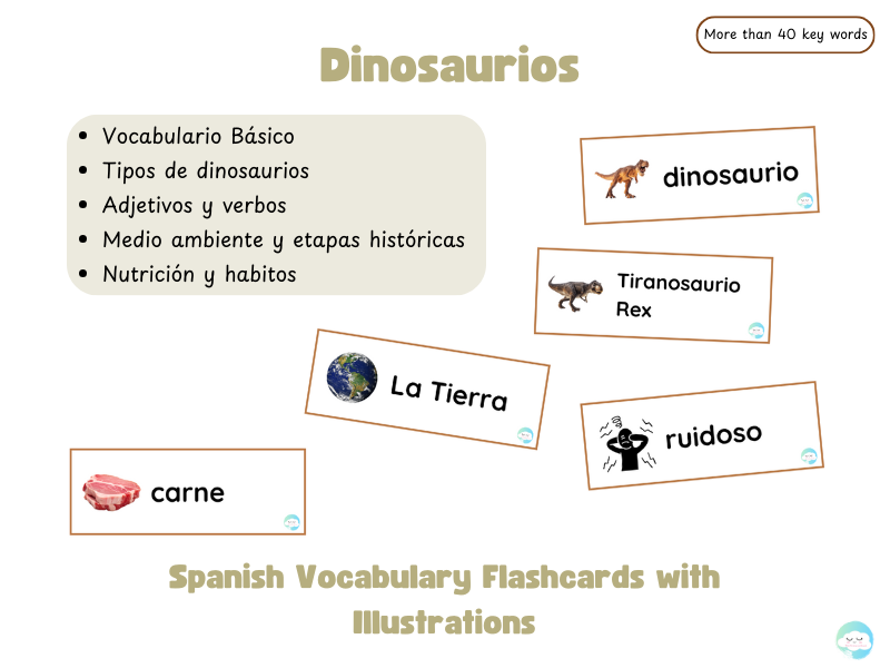 Dinosaurios – Spanish Vocabulary Flashcards with Illustrations