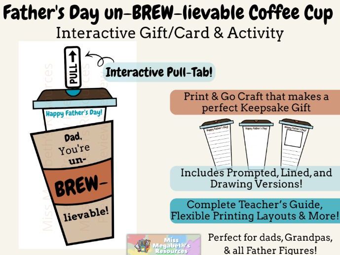 Father's Day un-BREW-lievable Coffee Cup | Interactive Gift/Card & Activity