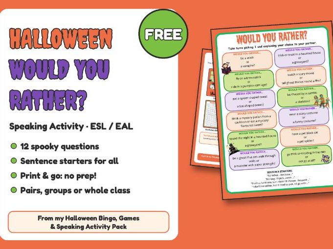 FREE - Halloween "Would You Rather?" Speaking Activity (ESL / EAL)