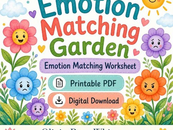 Emotion Matching Garden | Emotion Matching Worksheet | Printable PDF | Digital Download