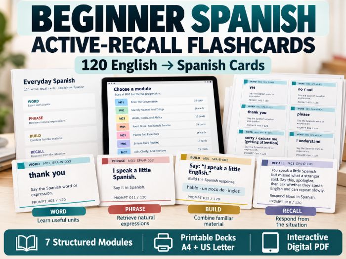 Everyday Spanish Active Recall Cards