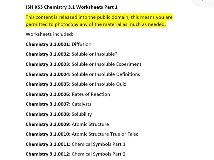 40+ KS3 Chemistry Worksheets