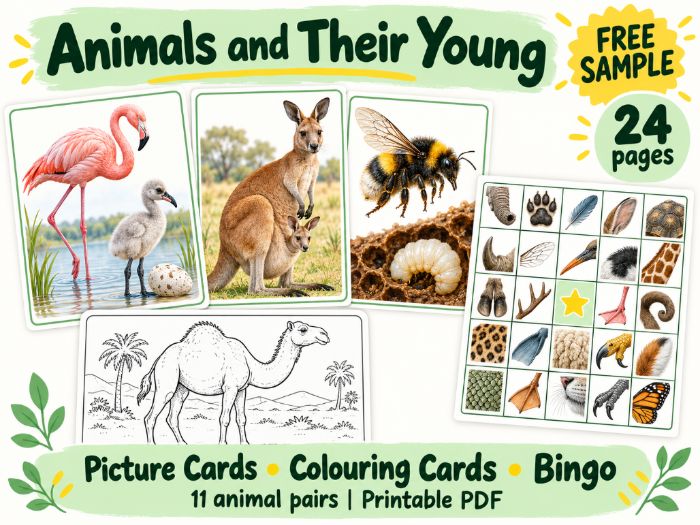 *Animals and Their Young – Free Sample with Picture Cards, Colouring Cards and Bingo