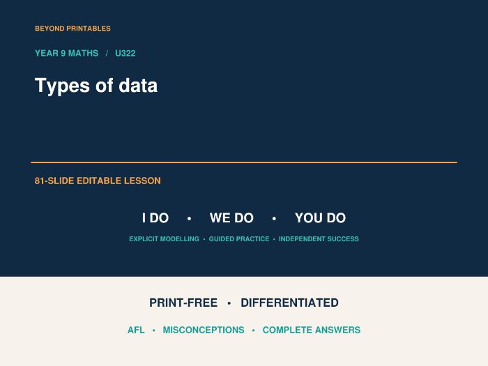 Types of Data | I Do, We Do, You Do | Year 9 Maths | Print Free