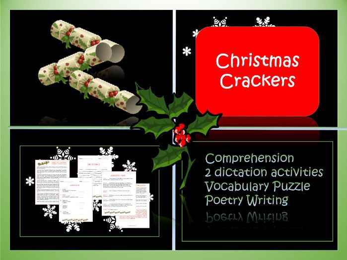 Crackers! Christmas Themed Comprehension, Dictation Activities, Vocabulary Puzzle and Poetry Writing