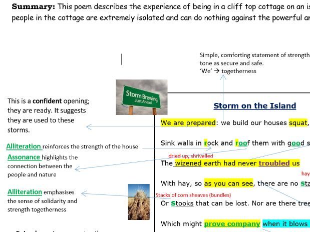 Storm on the Island Fully Annotated GCSE Poem 7+