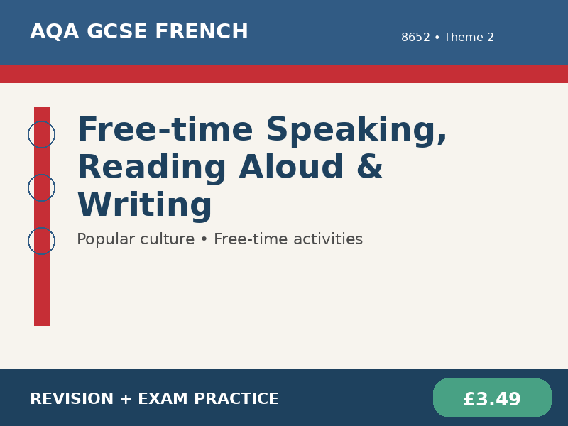 AQA GCSE French 8652 - Free-time Speaking, Reading Aloud & Writing
