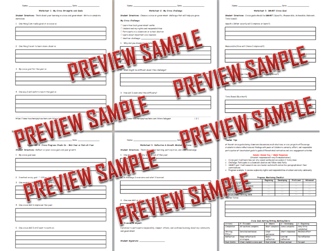 Civics & Government Goal Setting Writing + NY 2026 Art Coloring | Updated Yearly
