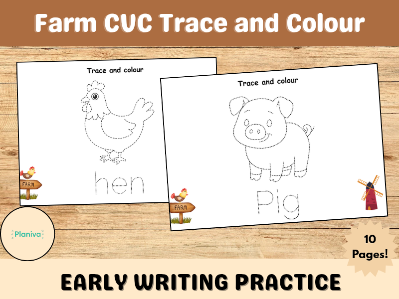 Farm CVC Trace and Colour Pencil Control  | Early Writing Practice