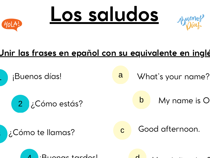 Los Saludos - vocabulario - match