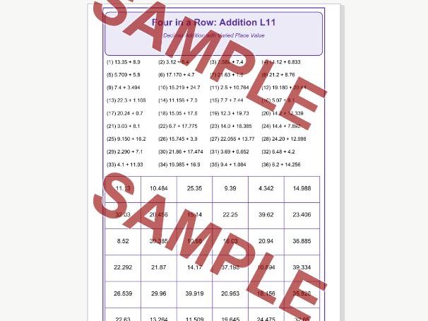 Addition L11 Four in a Row | Decimal Varied d.p.