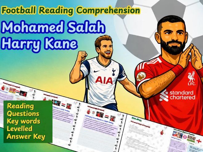 Football Reading Comprehension - Mohamed Salah + Harry Kane Worksheets