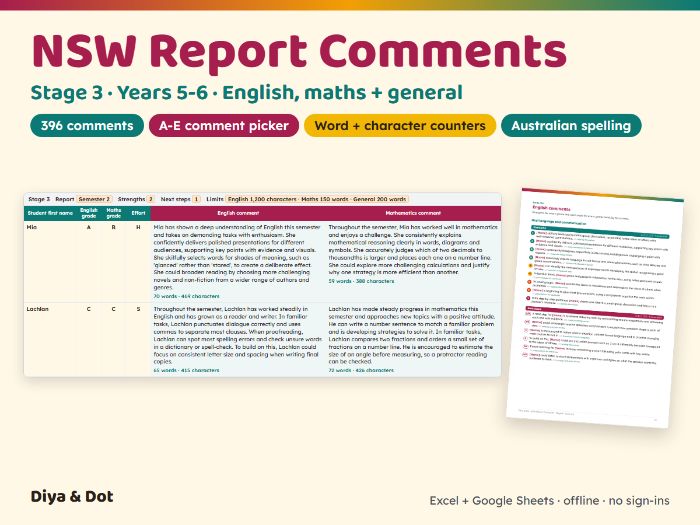 NSW Stage 3 Report Comments Years 5-6