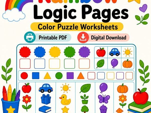 Rainbow Logic Pages | Color Puzzle Worksheets | Printable PDF | Digital Download