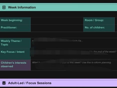 EYFS Weekly Planning Template
