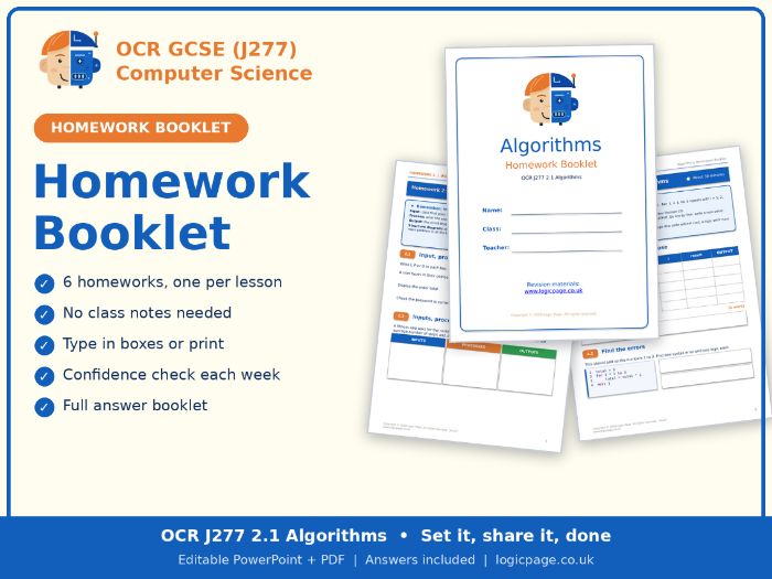 OCR J277 Computer Science 2.1 Algorithms Homework Booklet