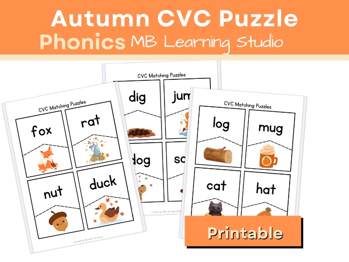 Autumn Forest CVC Word Puzzle – Phonics Activity for EYFS, KS1, Pre-K & Kindergarten