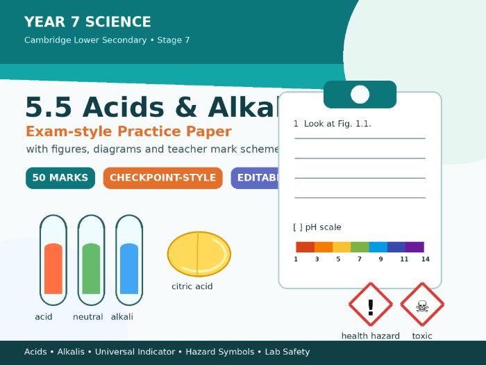 Stage 7 Science Cambridge / 5.5 Acids and Alkali Practice Paper