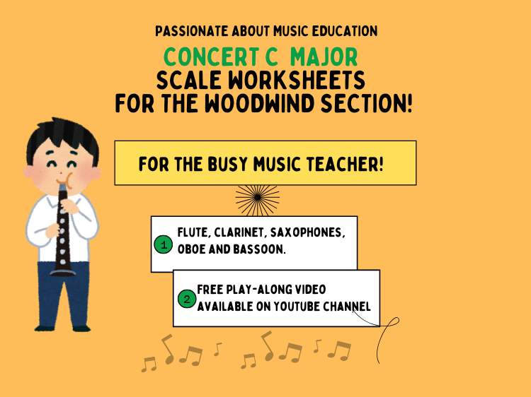 Scales and arpeggio worksheets - woodwind players Key of Concert C major