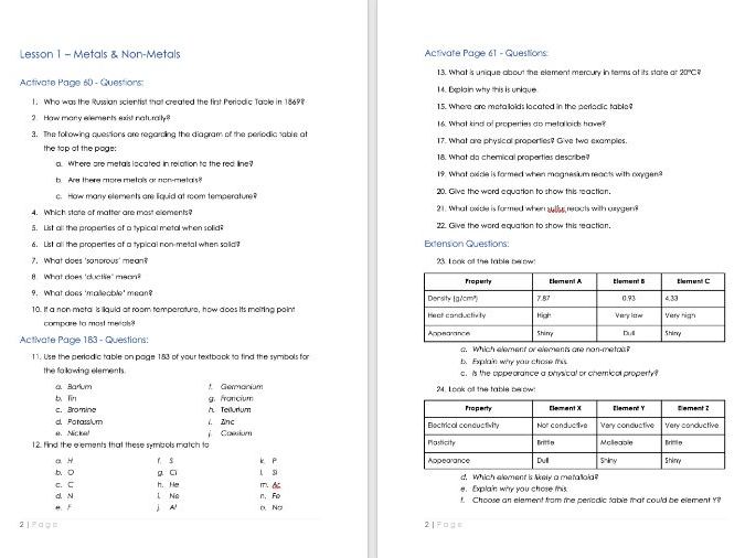 KS3 The Periodic Table SLOP Question & Answer Booklet (Activate)