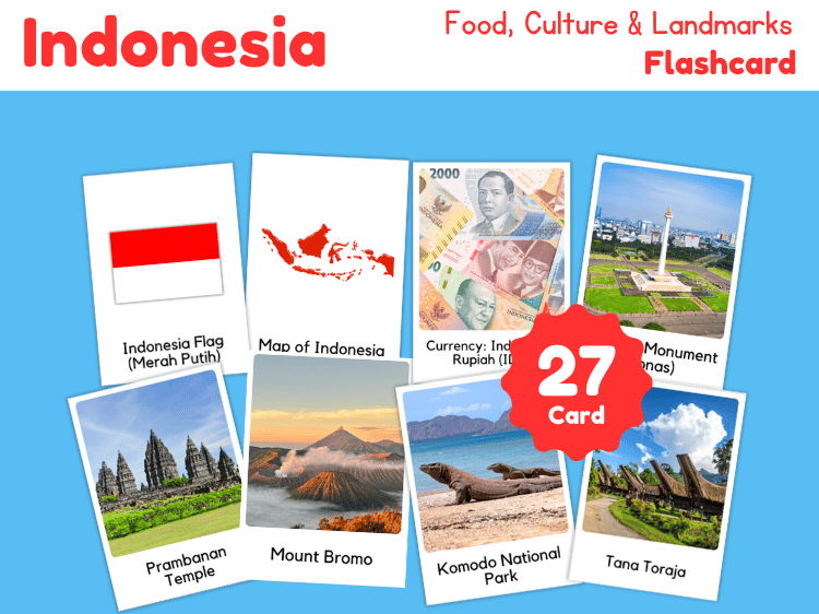 Indonesia Flashcards | 27 Geography, Culture & Landmark Cards