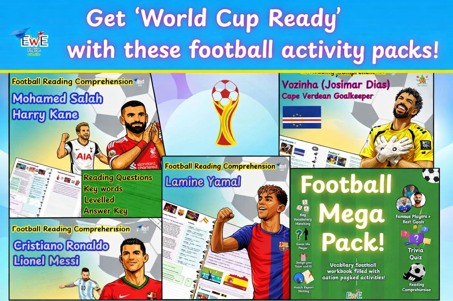 Get World Cup Ready! A bundle of Activity Packs - Famous players, Reading, etc