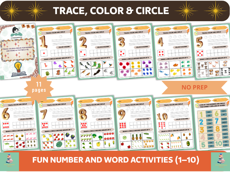 Trace, Color and Circle : Fun Number and Word Activities (1–10)