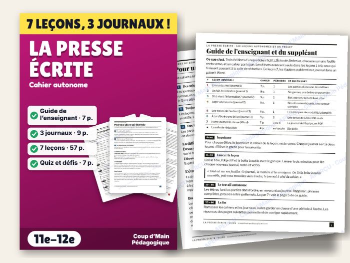 French Media Literacy Unit Newspaper Grade 11-12 Sub Plans | La presse écrite